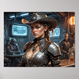 Rymdcowboyflicka med cyberrustning poster