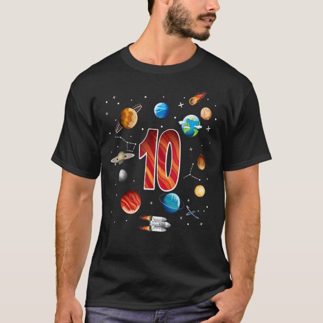 Rymden 10 ÅRS 10:e födelsedagsboj Planet T Shirt (Framsida)