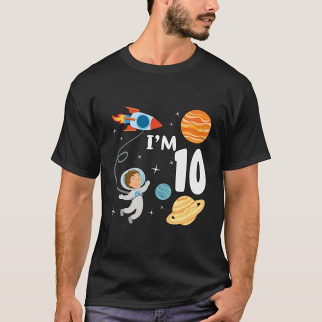 Rymden 10:e födelsedag Astronaut Planets 10 år T Shirt (Framsida)