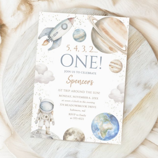 Rymden 1:a födelsedagen första Resa runt Sol Inbjudningar (Skapare uppladdad)