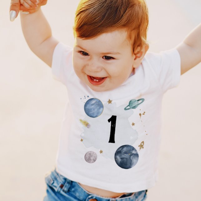 Rymden 1:a födelsedagsplanet Galaxy One Shirt Boy T Shirt (Skapare uppladdad)