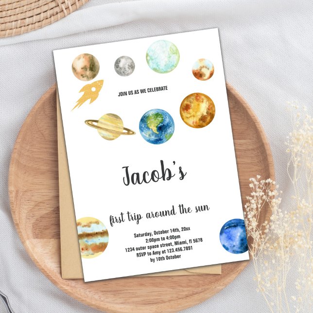 Rymden 1:a födelsedagstest inbjudningar (First Trip around the sun Birthday Invitations)