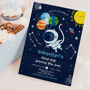 Rymden 1-års födelsedagsfest Första resan runt sol Inbjudningar