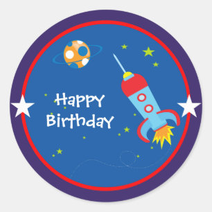 rymden 1 Birthday Stickers Runt Klistermärke