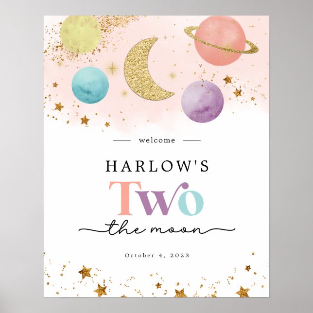 Rymden 2:a födelsedag - välkomstskylten Måne 2 Poster (Framsidan)