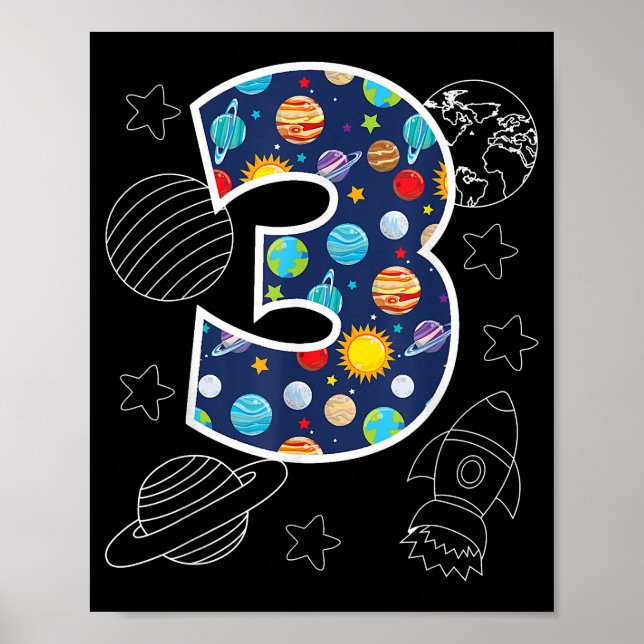 Rymden 3 år gammal 3:e födelsedag Party Boys Gir Poster (Framsidan)