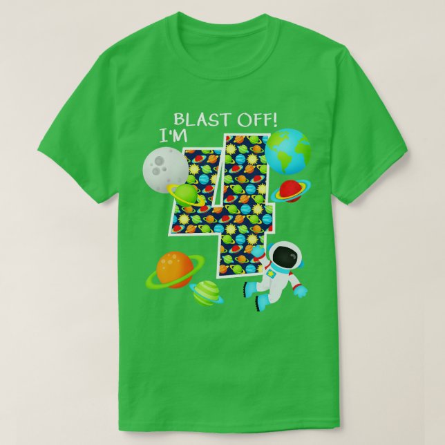 Rymden 4e födelsedagen 4 år gammalt solsystem A T Shirt (Design framsida)