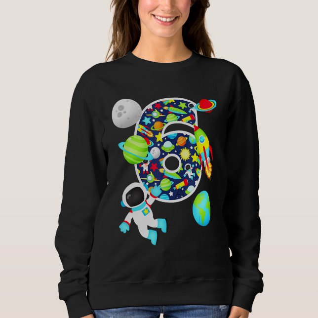 Rymden 6-åriga Solar Sy 6e Födelsedagsfest T Shirt (Framsida)