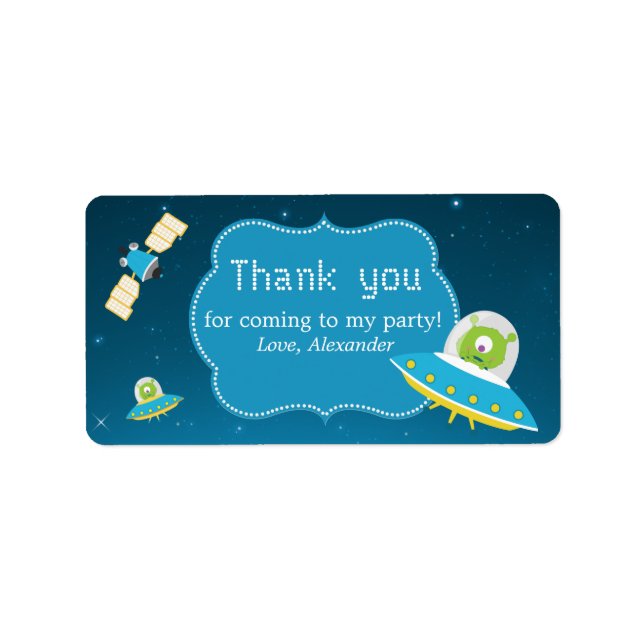 Rymden Alien Boy Birthday Favor-etikett Adressetikett (Framsidan)