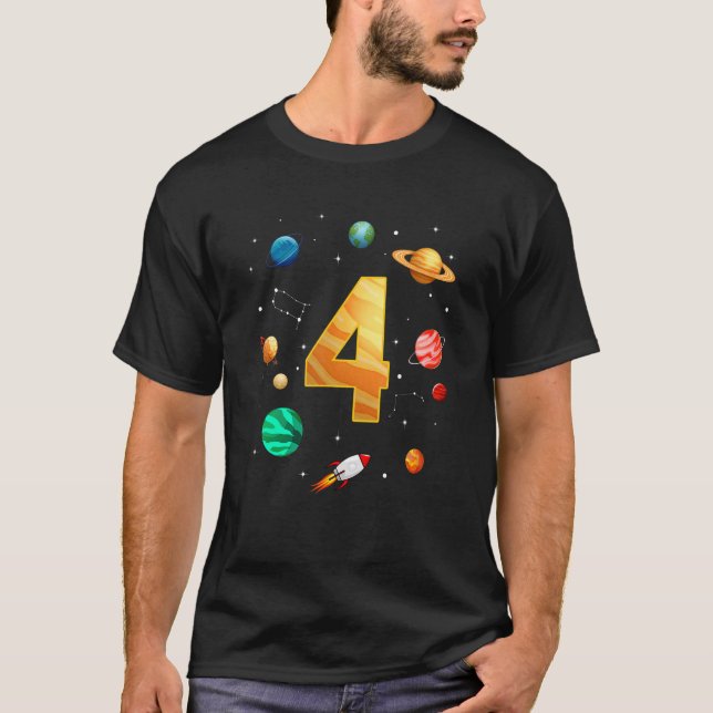 Rymden Astronaut 4e födelsedagen Boy 4 År T Shirt (Framsida)