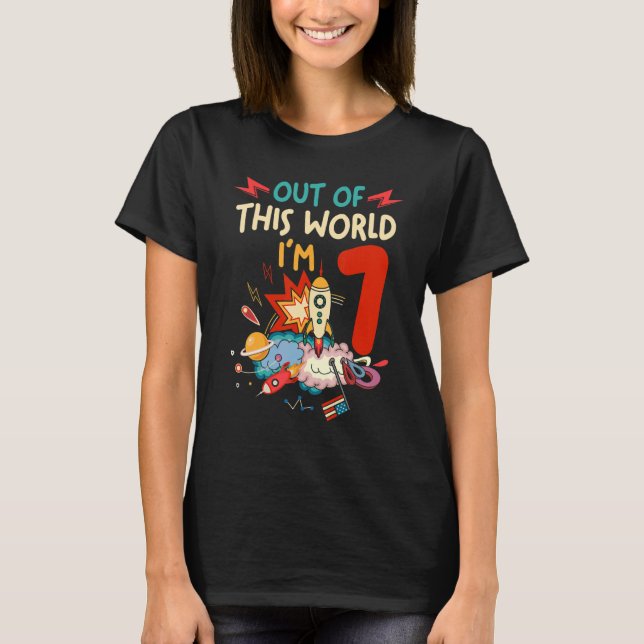 Rymden Astronaut 7 år gammal av denna värld T Shirt (Framsida)