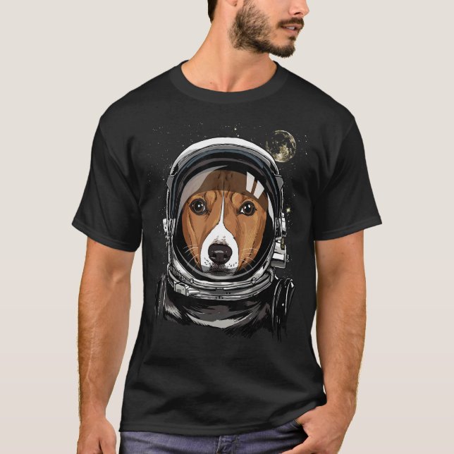 Rymden astronaut African Basenji Hund Ansikte Ast T Shirt (Framsida)