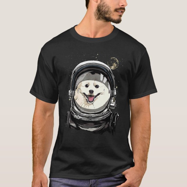 Rymden Astronaut American Eskimo Spitz Hund as T Shirt (Framsida)