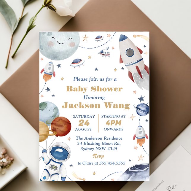 Rymden Astronaut Baby Shower Party Inbjudningar (Skapare uppladdad)