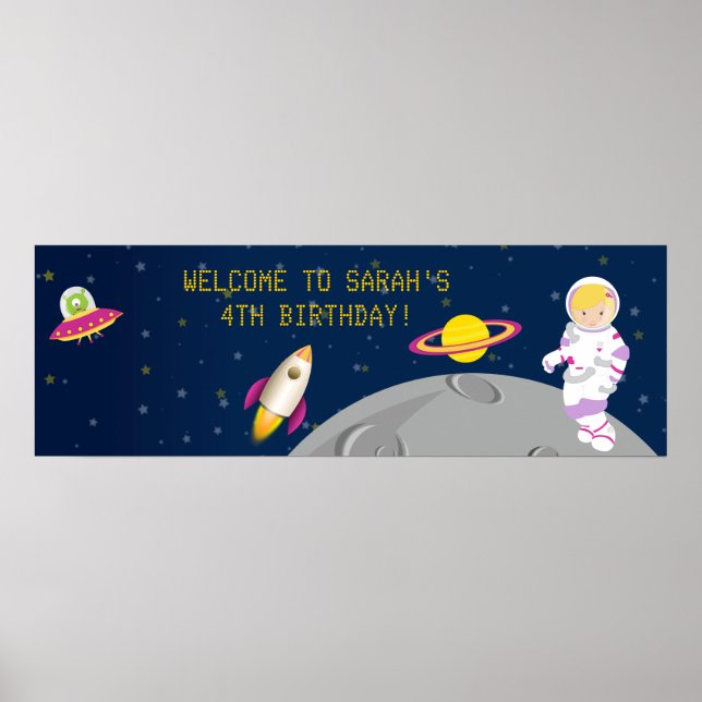 Rymden Astronaut Birthday Banner Poster (Framsidan)