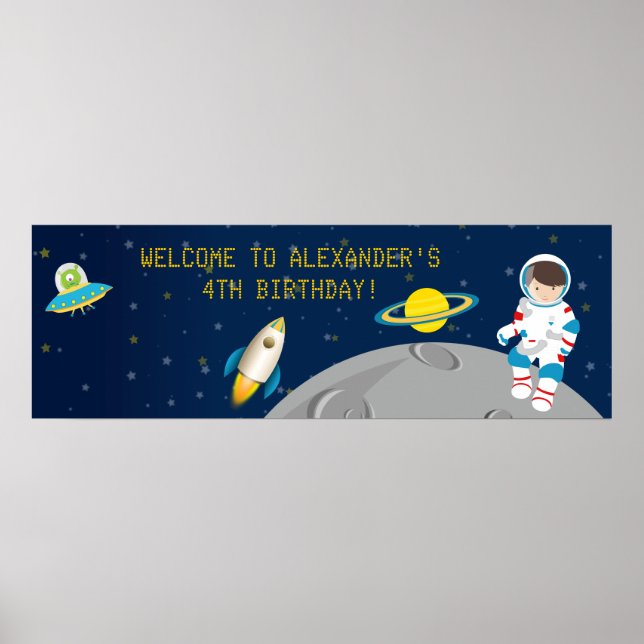 Rymden Astronaut Birthday Banner Poster (Framsidan)