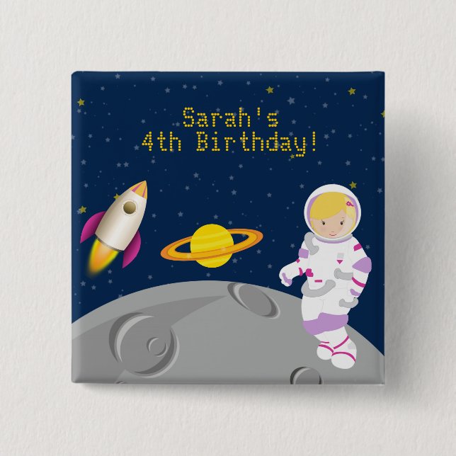 rymden Astronaut Birthday Button Knapp (Framsida)