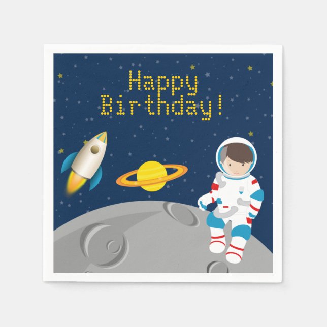 Rymden Astronaut Birthday Papper Napkins Pappersservett (Framsidan)