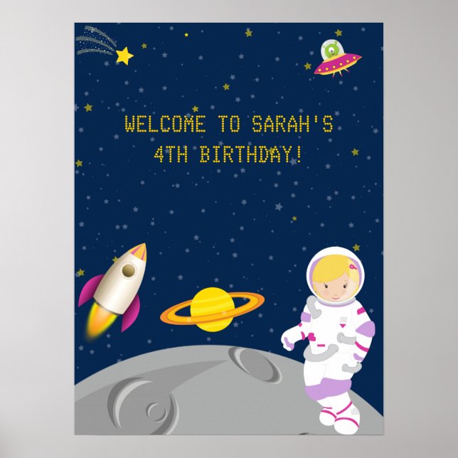Rymden Astronaut Birthday Poster (Framsidan)