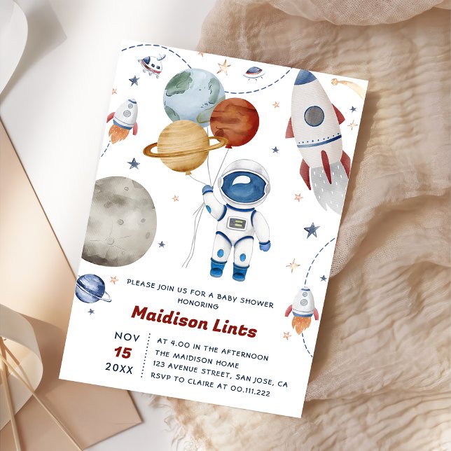 Rymden Astronaut Boy Baby Shower Party Inbjudningar (Skapare uppladdad)