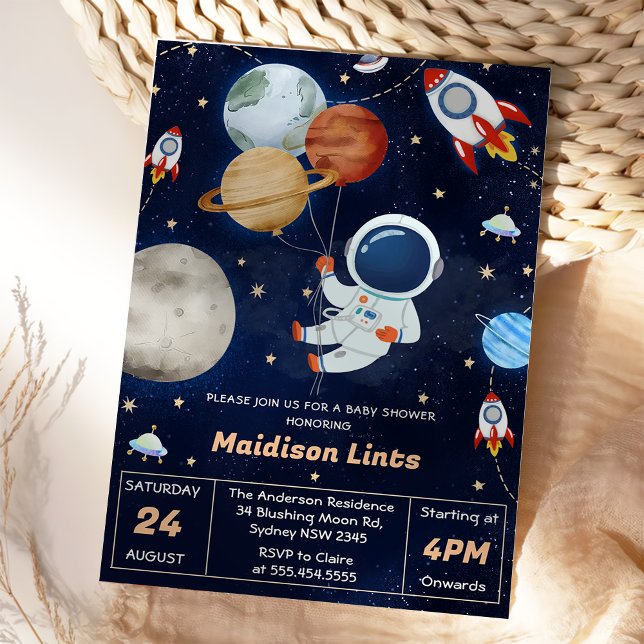 Rymden Astronaut Boy Baby Shower Party Inbjudningar (Skapare uppladdad)