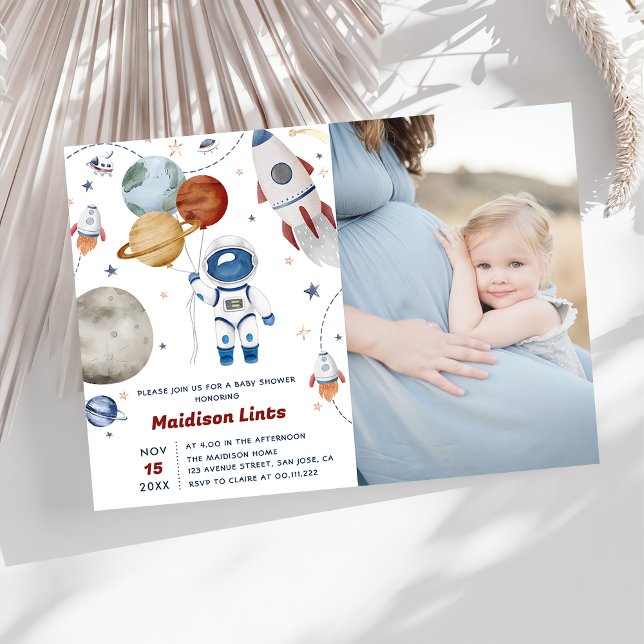 Rymden Astronaut Boy Shower Photo Inbjudningar (Skapare uppladdad)