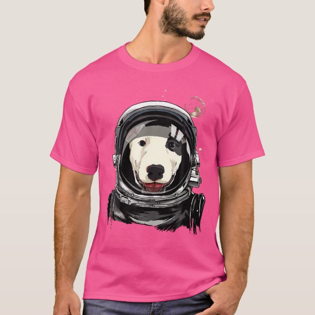 Rymden Astronaut Bull Terrier Bully Hund älskare T Shirt (Framsida)