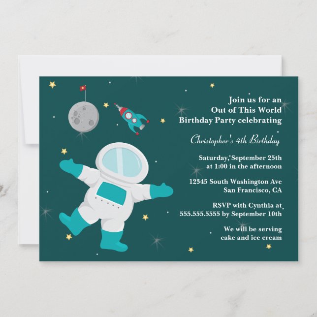 Rymden astronaut födelsedagsfest inbjudan (Framsida)