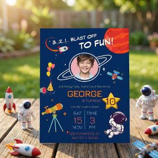 Rymden Astronaut Födelsedagsfest inbjudan