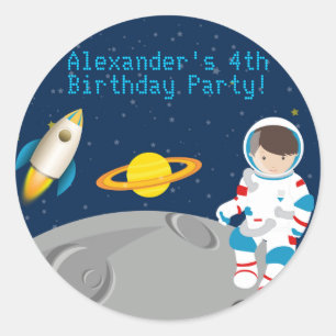 Rymden Astronaut Födelsedagsfest Sticker Runt Klistermärke