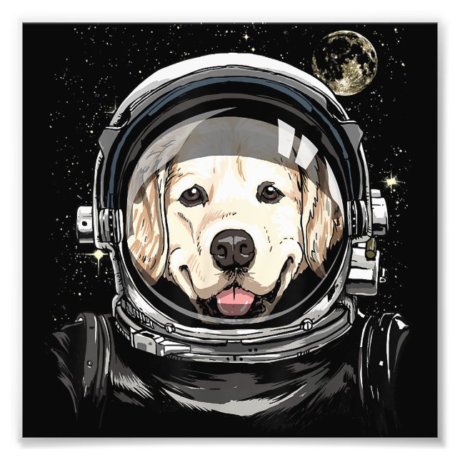 Rymden Astronaut Golden Retriever Älskare Pet D Fototryck (Framsidan)
