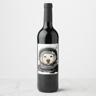 Rymden Astronaut Golden Retriever Älskare Pet D Vinflaska Etikett