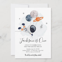 Rymden Astronaut Orange Boy First Birthday Inbjudningar