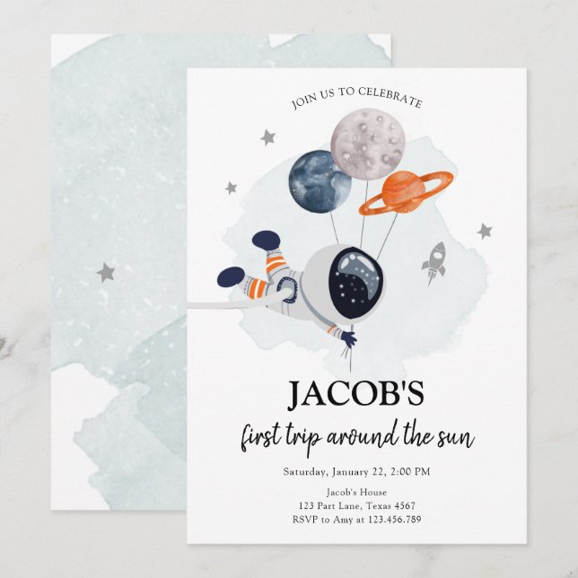 Rymden Astronaut-Orangens pojke första födelsedag  Inbjudningar (Fram/baksida)
