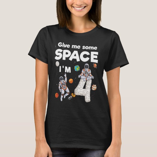 Rymden Astronaut Planets fyraåringar 4:e året T Shirt (Framsida)
