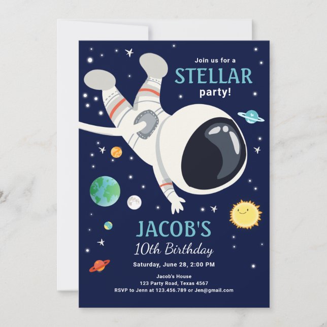 Rymden Astronaut Planets Galaxy Boy Birthday Inbjudningar (Framsida)
