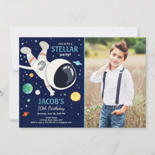 Rymden Astronaut Planets Galaxy Boy Birthday Inbjudningar