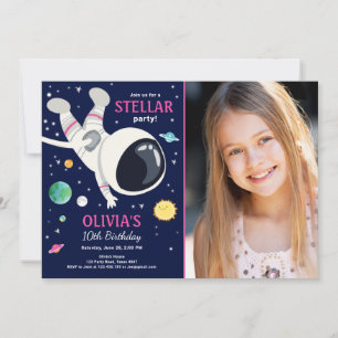 Rymden Astronaut Planets Galaxy Girl Birthday Inbjudningar