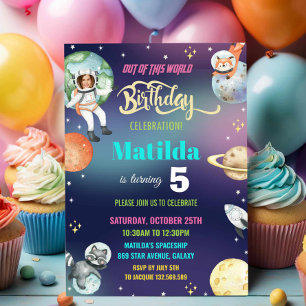 Rymden Astronaut Planets Girl Birthday Photo Inbjudningar