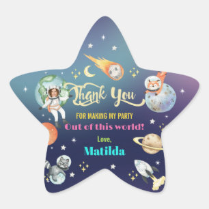 Rymden Astronaut Planets Girl Birthday Photo Stjärnformat Klistermärke