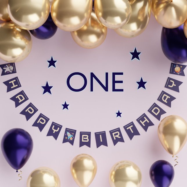 Rymden Astronaut Rocket & Planet Birthday Vimplar (Outer Space Astronaut Rocket & Planet Birthday Bunting Flags)