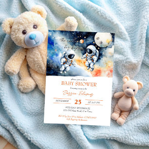 Rymden-astronaut-twillingar, babyduschmall inbjudningar