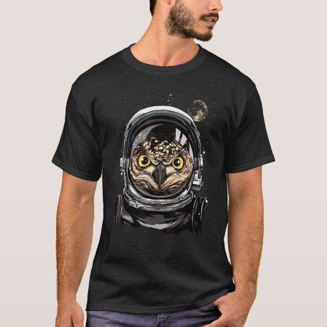 Rymden Astronaut Uggla Bird Animal Fågelskådning T Shirt (Framsida)