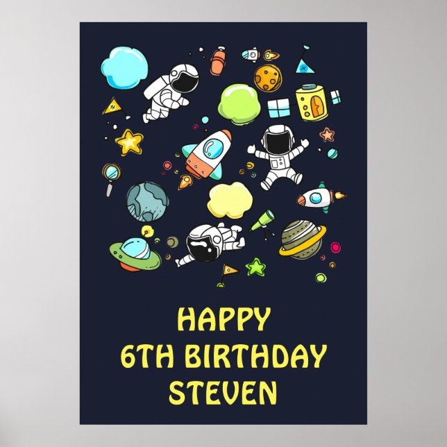 Rymden Astronauter & Rockets Mönster födelsedag Poster (Framsidan)