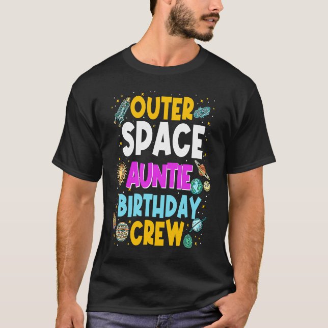 Rymden Auntie Birthday Crew Space Party Flygplan T Shirt (Framsida)