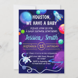 Rymden Baby Shower Blue Astronaut Planet Inbjudningar
