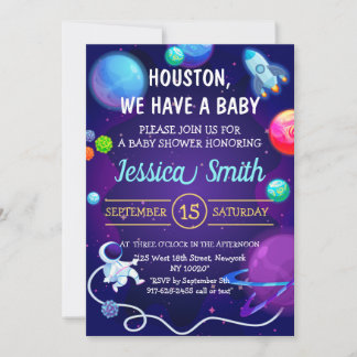 Rymden Baby Shower Blue Astronaut Planet Inbjudningar
