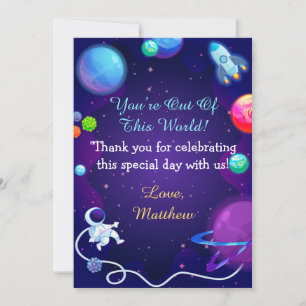 Rymden Baby Shower Blue Astronaut Planet Tack Kort