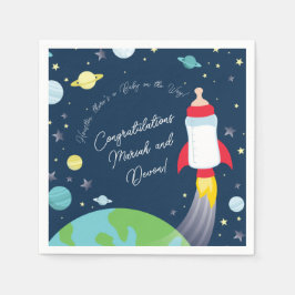 Rymden Baby Shower Flaska Rocket Spacesship Pappersservett