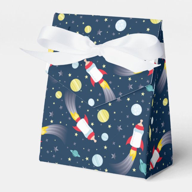 Rymden Baby Shower Flaska Rocket Spacesship Presentaskar (Framsidan Sidan)